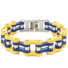 ***COI Titanium Blue Silver Yellow Ceramic Bracelet With Steel Clasp(Length: 8.85 inches)-00279BB