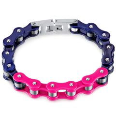 ***COI Titanium Blue & Pink Ceramic Bracelet With Steel Clasp(Length: 8.46 inches)-00281BB
