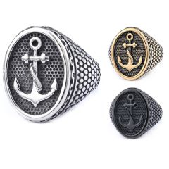 ***COI Titanium Black/Gold Tone/Silver Anchor Ring-00297BB