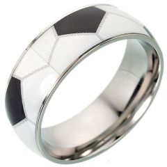 ***COI Titanium Black & White Ceramic Football/Soccer Ring-00301BB