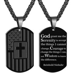 ***COI Titanium Black/Gold Tone/Silver Cross Pendant With American Flag-00318BB