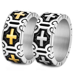 ***COI Titanium Black Silver/Black Gold Tone Silver Cross Ring-00330BB