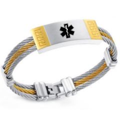 ***COI Titanium Gold Tone Silver Medical Alert Bracelet With Steel Clasp(Length: 8.66 inches)-00336BB