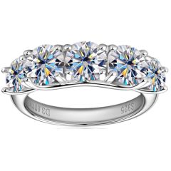 ***COI Sterling Silver 925 Five Stones Ring With Moissanite-00362BB