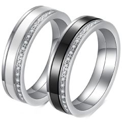 ***COI Titanium Black/White Ceramic Ring With Cubic Zirconia-00366BB