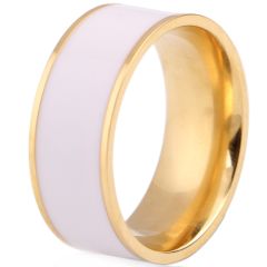 ***COI Gold Tone Titanium Ring With White Ceramic-00367BB