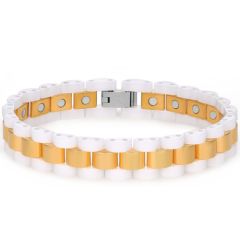 ***COI Gold Tone Titanium White Ceramic Bracelet With Steel Clasp(Length: 8.27 inches)-00379BB