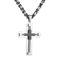 ***COI Titanium Black/Gold Tone Silver Cross Necklace With Wire(Length: 23.62 inches)-00398BB