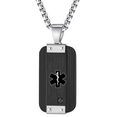 ***COI Titanium Black/Gold Tone Silver Medical Alert Pendant With Cubic Zirconia-00400BB