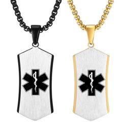 ***COI Titanium Black/Gold Tone/Blue Silver Medical Alert Pendant-00403BB