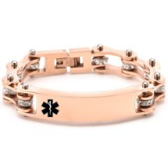 ***COI Titanium Black/Gold Tone/Rose/Silver Medical Alert Cubic Zirconia Bracelet With Steel Clasp(Length: 8.27 inches)-00406BB
