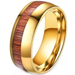 ***COI Gold Tone Titanium Wood Dome Court Ring-00413BB