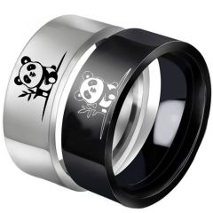 ***COI Titanium Black/Silver Panda Pipe Cut Flat Ring-00416BB