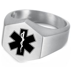 ***COI Titanium Black/Gold Tone/Silver Medical Alert Ring-00422BB