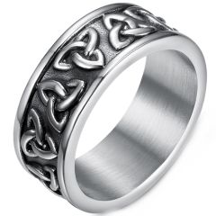 ***COI Titanium Black Silver Trinity Knots Ring-00423BB