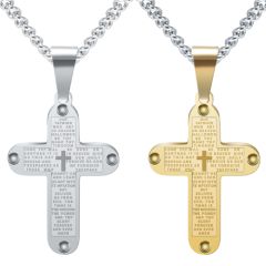***COI Titanium Gold Tone/Silver Cross Prayer Pendant-00425BB