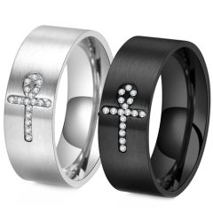 ***COI Titanium Black/Gold Tone/Silver Cross Ring With Cubic Zirconia-00449BB