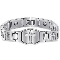 ***COI Titanium Black/Silver Cross Bracelet With Steel Clasp(Length: 8.66 inches)-00456BB