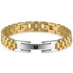 ***COI Titanium Black/Gold Tone Silver Medical Alert Bracelet With Steel Clasp(Length: 8.46 inches)-00460BB