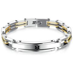 ***COI Titanium Gold Tone Silver Medical Alert Bracelet With Steel Clasp(Length: 8.27 inches)-00462BB
