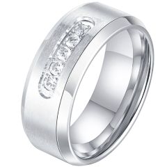***COI Titanium Beveled Edges Ring With Cubic Zirconia-00468BB