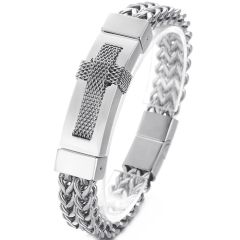 ***COI Titanium Black/Gold Tone/Silver Cross Wire Bracelet With Steel Clasp(Length: 8.66 inches)-00474BB