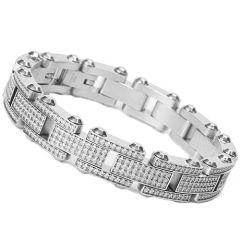 ***COI Titanium Black/Gold Tone/Silver Cubic Zirconia Bracelet With Steel Clasp(Length: 8.66 inches)-00479BB