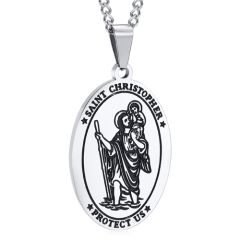 ***COI Titanium Gold Tone/Silver Saint Christopher Protect Us Pendant-00484BB