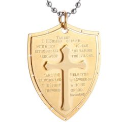 ***COI Titanium Black/Gold Tone/Silver Cross Prayer Tag Pendant-00485BB