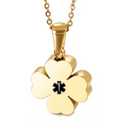 ***COI Titanium Rose/Gold Tone/Silver Four Leaf Clover Medical Alert Pendant-00487BB