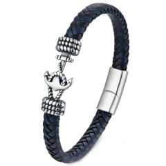 ***COI Titanium Black Silver Anchor Genuine Leather Bracelet With Steel Clasp(Length: 9.06 inches)-00490BB