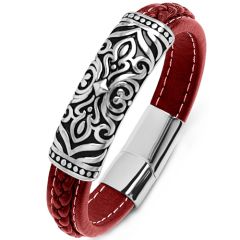 ***COI Titanium Black Silver Celtic Genuine Leather Bracelet With Steel Clasp(Length: 9.06 inches)-00562BB