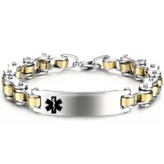 ***COI Titanium Gold Tone Silver Medical Alert Bracelet With Steel Clasp(Length: 8.46 inches)-00581BB