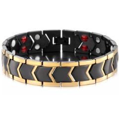 ***COI Titanium Black Gold Tone Bracelet With Steel Clasp(Length: 8.66 inches)-00592BB