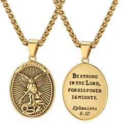 ***COI Titanium Black/Gold Tone/Silver St Michael Protect Us Pendant With Prayer-00604BB