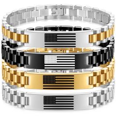 ***COI Titanium Black/Gold Tone/Silver American Flag Bracelet With Steel Clasp(Length: 8.27 inches)-00606BB