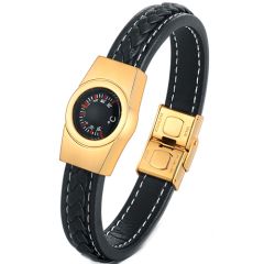 ***COI Gold Tone Titanium Thermometer Genuine Leather Bracelet With Steel Clasp(Length: 8.27 inches)-00615BB