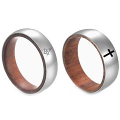 ***COI Titanium Masonic Freemason/Cross Dome Court Ring With Wood-00619BB