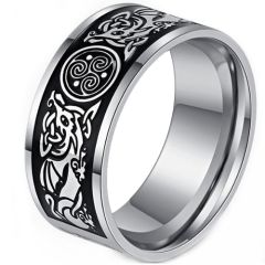 ***COI Titanium Black Silver Trinity Knots Celtic Ring-00621BB