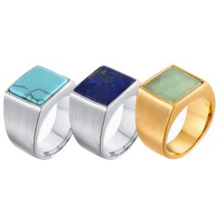 ***COI Titanium Gold Tone/Silver Ring With Turquoise/Created Jade/Lapis Lazuli-00623BB