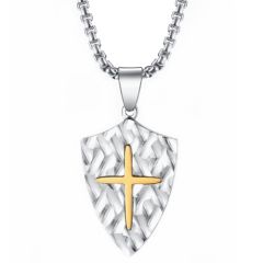***COI Titanium Gold Tone Silver Cross Tag Pendant-00632BB