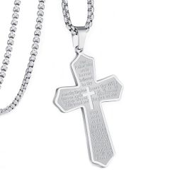 ***COI Titanium Black/Gold Tone/Silver Cross Prayer Pendant-00644BB