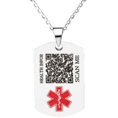 ***COI Titanium Medical Alert Custom QR Code Health Info Pendant-00646BB
