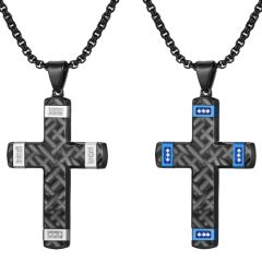 ***COI Titanium Black Blue/Silver Cross Pendant With Cubic Zirconia-00655BB