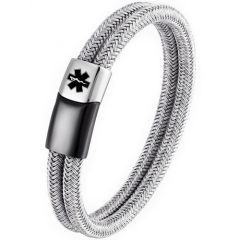 ***COI Titanium Black Silver Medical Alert Bracelet With Steel Clasp(Length: 8.27 inches)-00662BB