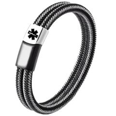 ***COI Titanium Black Silver Medical Alert Bracelet With Steel Clasp(Length: 9.06 inches)-00665BB