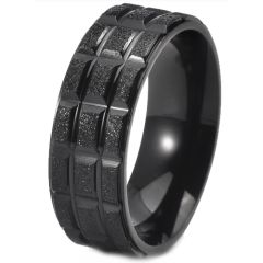 ***COI Titanium Black/Gold Tone/Silver Sandblasted Grooves Ring-00669BB