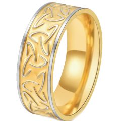 ***COI Titanium Black/Gold Tone Silver Trinity Knots Ring-00671BB