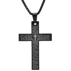 ***COI Titanium Black/Gold Tone/Silver Cross Prayer Pendant-00678BB
