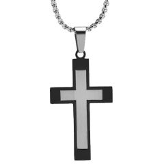 ***COI Titanium Black/Gold Tone/Blue Silver Cross Pendant-00679BB